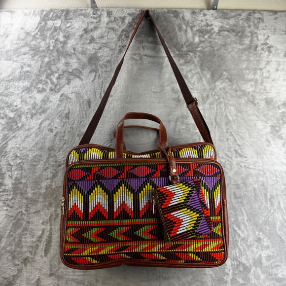 UMTA Handbags - UMTA Jacquard Laptop Bag Unisex OS Multicolor Geometric Woven Faux Leather Work